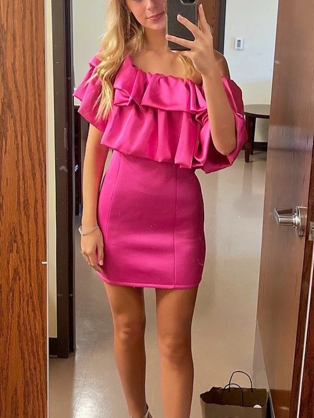 ASOS - One Shoulder Mini Dress Hot Pink